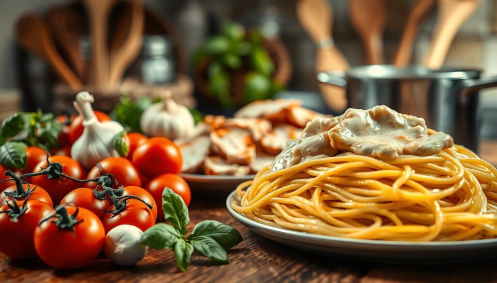 składniki spaghetti z kurczakiem